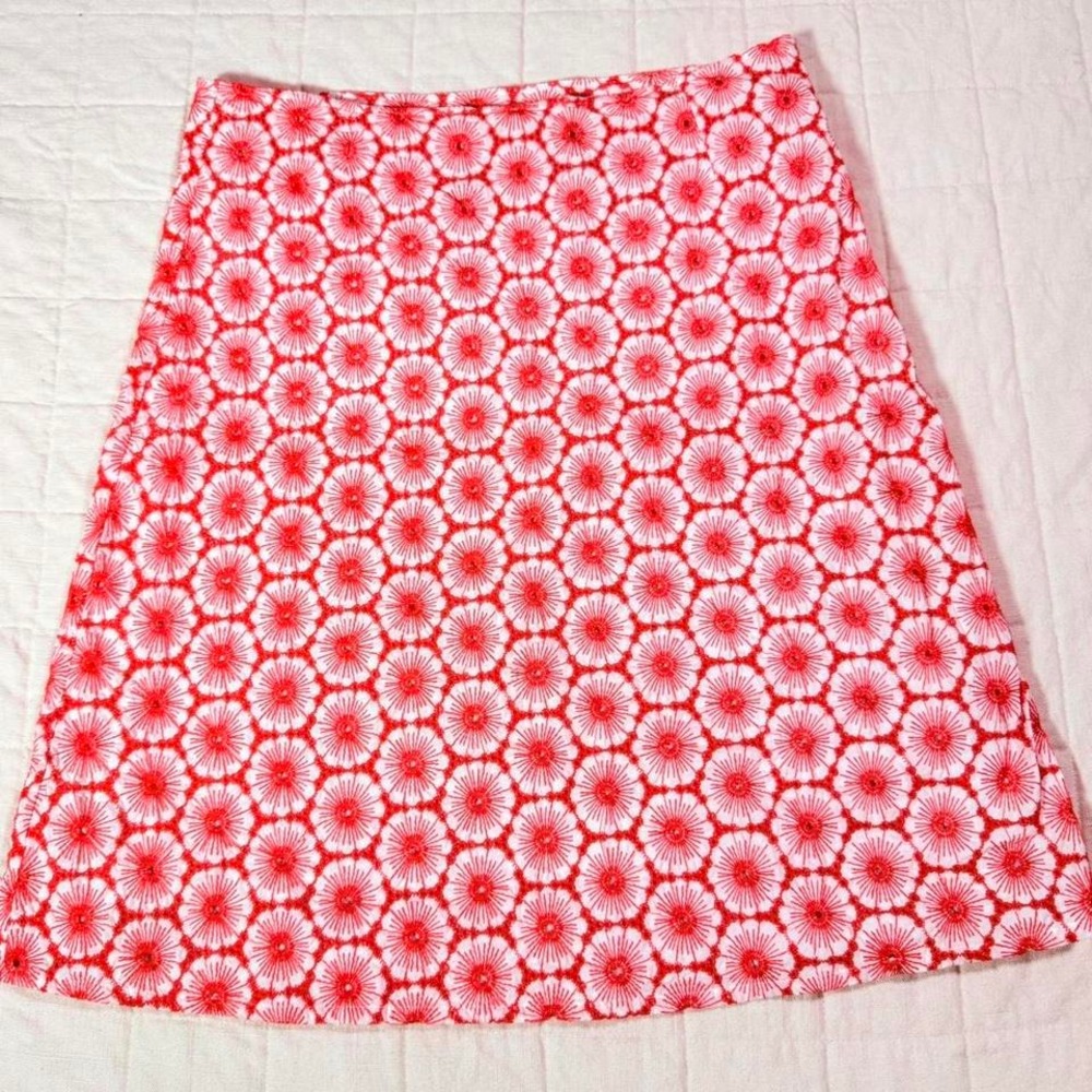 Boden Coral Embroidered Floral Cotton Skirt – Size 12R